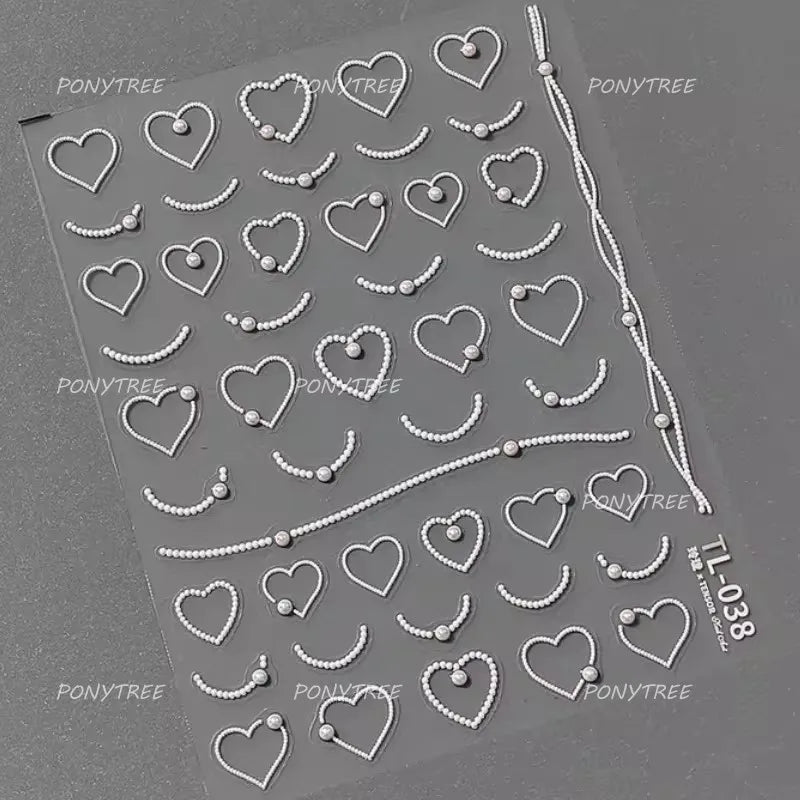Black Silver Bowknot Love Heart Lace Irregular Line Lava Chic Self Adhesive Nail Art Stickers Embossed Reliefs Manicure Decals (Online Order Only)
