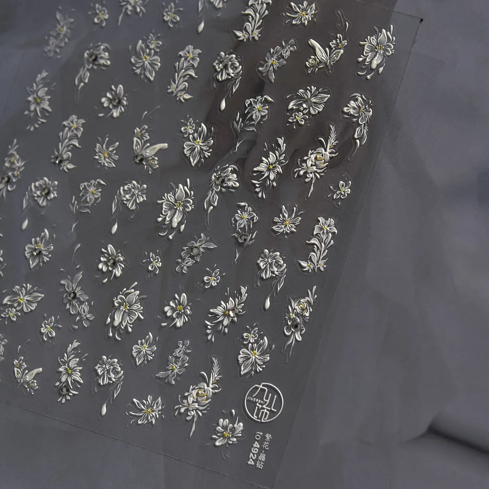 Petal Numerous Flowers Luxuriant Plant Garden Yellow Stamen Charming 5D Soft Relief Adhesive Nail Art Sticker 3D Manicure Decals (ONLINE ORDER ONLY)