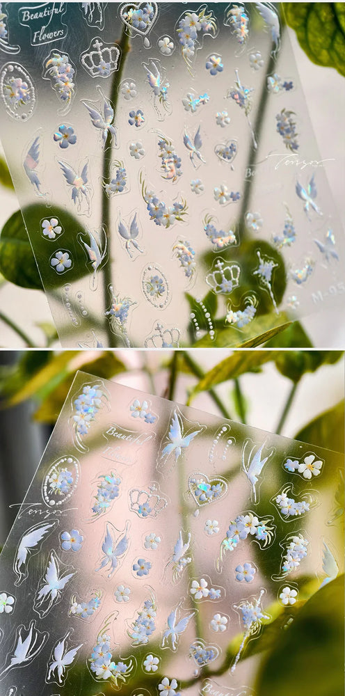 Pretty White Butterfly Flower Wreath Love Heart Crown Corsage Corolla Garland Delicate Adhesive Nail Art Sticker Manicure Decals (ONLINE ORDER ONLY)