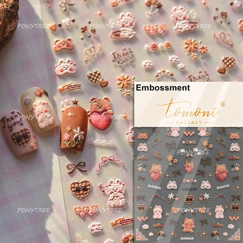 Cat Kitten Rabbit Flower Bouquet Bowknot Vase Bunny Grid Star Blocks Round Warm Sun Decoration Nail Art Stickers Manicure Decals (ONLINE ORDER ONLY)