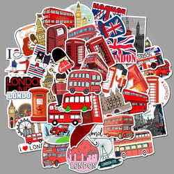 Cartoon London Bus Telephone Booth Stickers for Laptop Luggage Car Fridge Snowboard DIY Vinyl (Online Order Only)