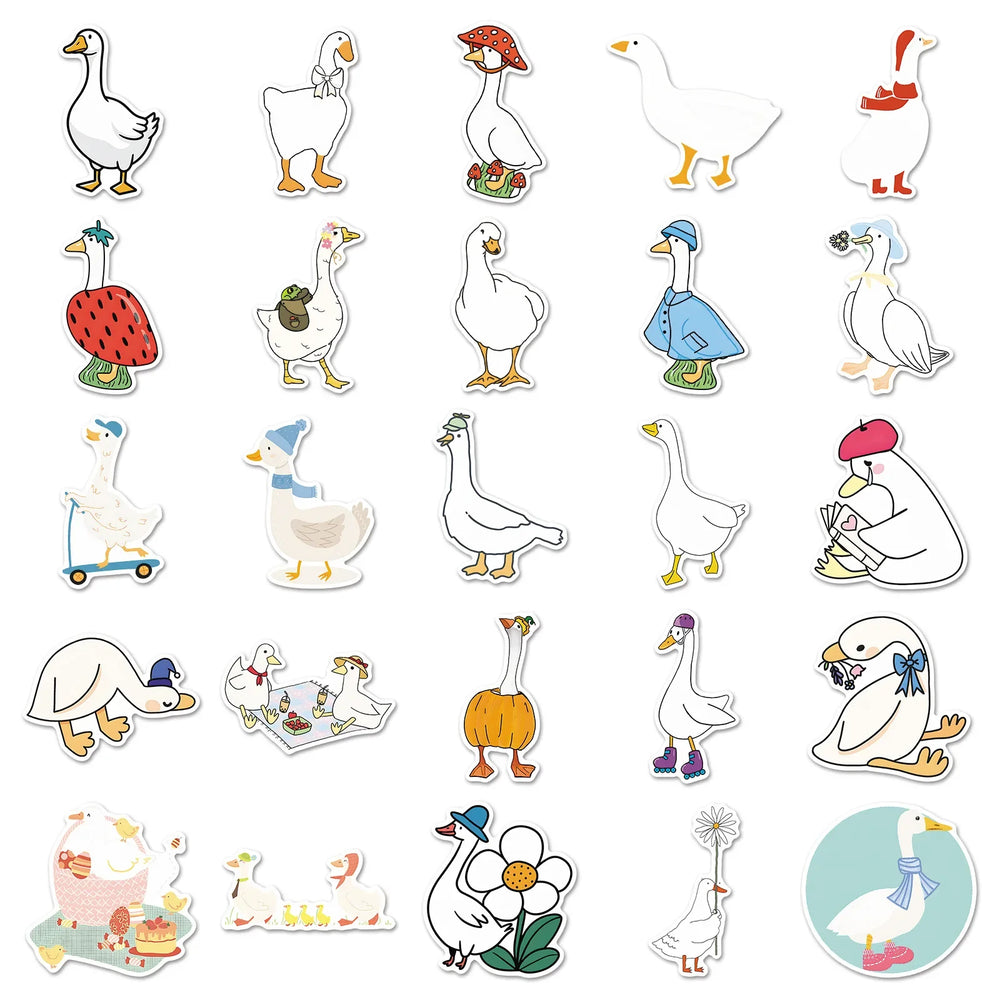 10/30/50PCS Big White Goose Stickers Swan Cartoon Sticker Funny Animal Graffiti Laptop Phone Guitar Car Bike Decals Kids Toys (ONLINE ORDER ONLY)