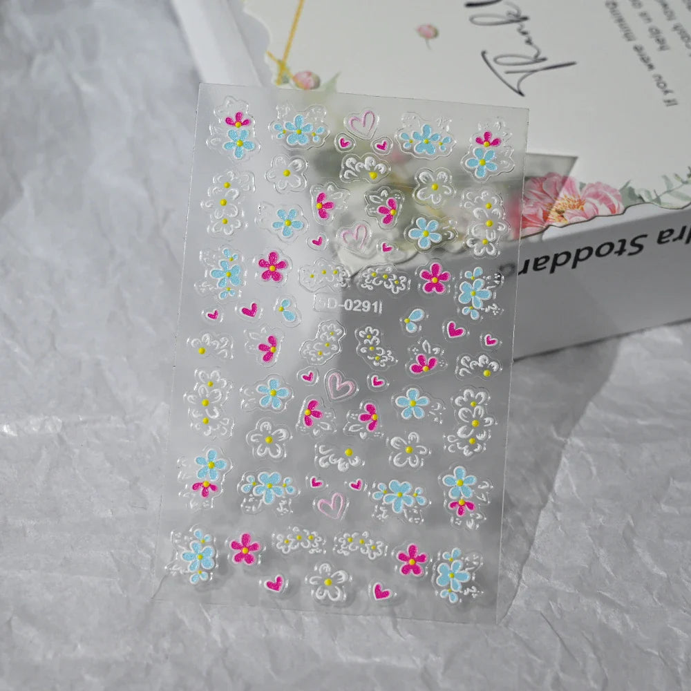 Painting Purple Flower Nail Sticker Daisy Wildflowers Butterfly Gradient Design Decal Geometry Line Charm Foils Manicure Sliders (ONLINE ORDER ONLY)
