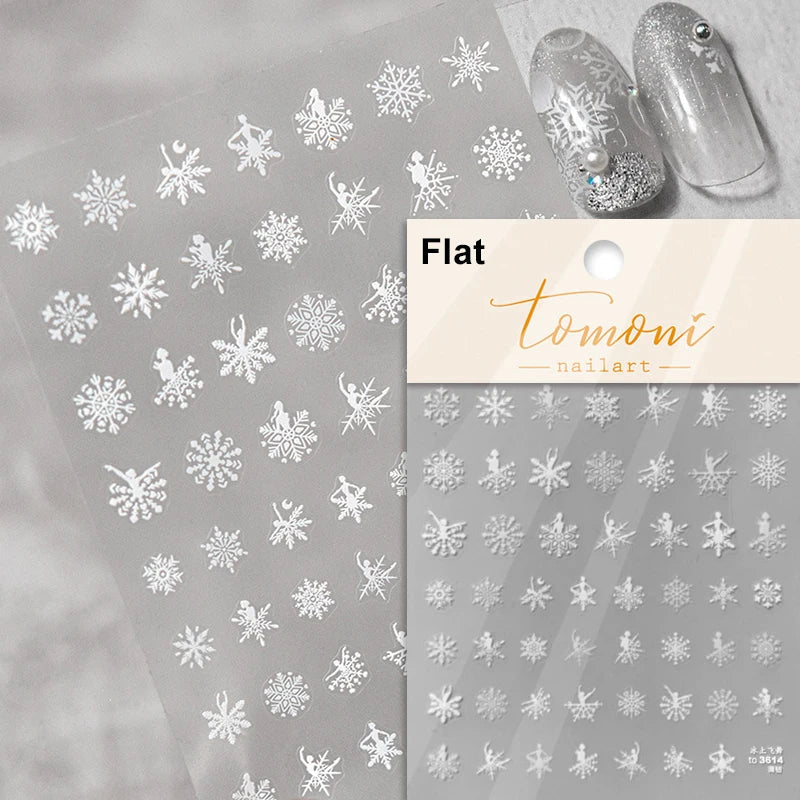 Hot Stamping Romantic White Gold Snowflakes Hexagon Winter 3D Self Adhesive Nail Art Stickers Shiny Rhinestone Manicure Decals (Online Order Only)