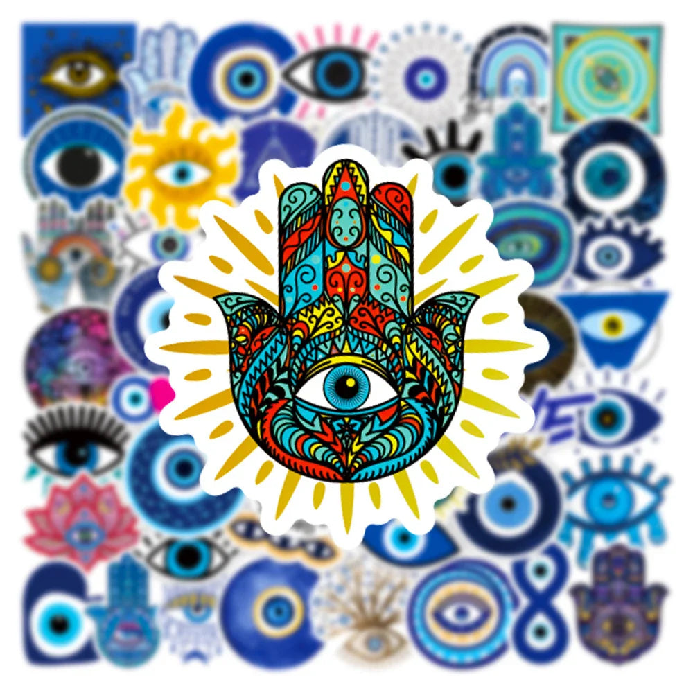 10/30/50pcs Cool Turkish Evil Eye Cartoon Stickers Skateboard Laptop Motorcycle Luggage Phone Car Graffiti Sticker Decal Kid Toy (ONLINE ORDER ONLY)