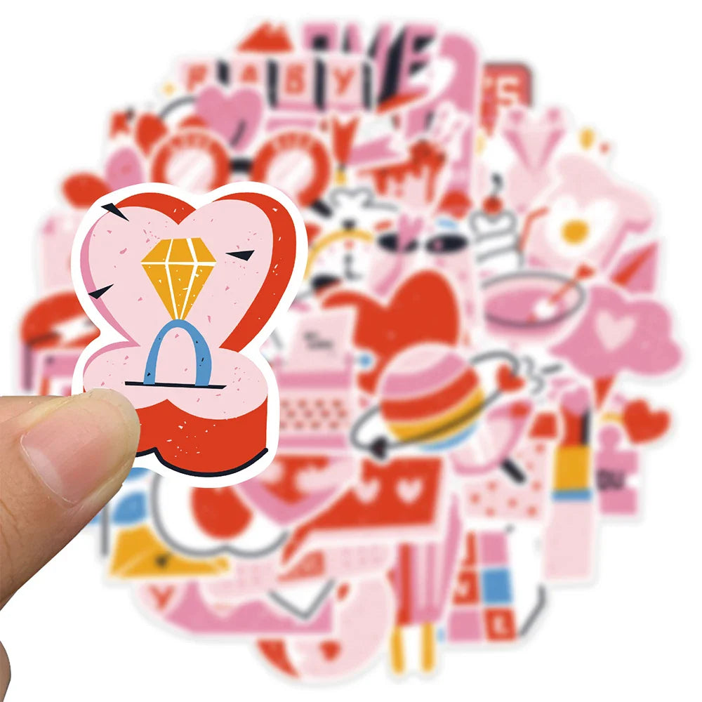 10/30/50PCS Cartoon Pink Love Stickers Valentine's Day Cute Decals PVC Waterproof Skateboard Laptop Phone Car Sticker For Kids (ONLINE ORDER ONLY)