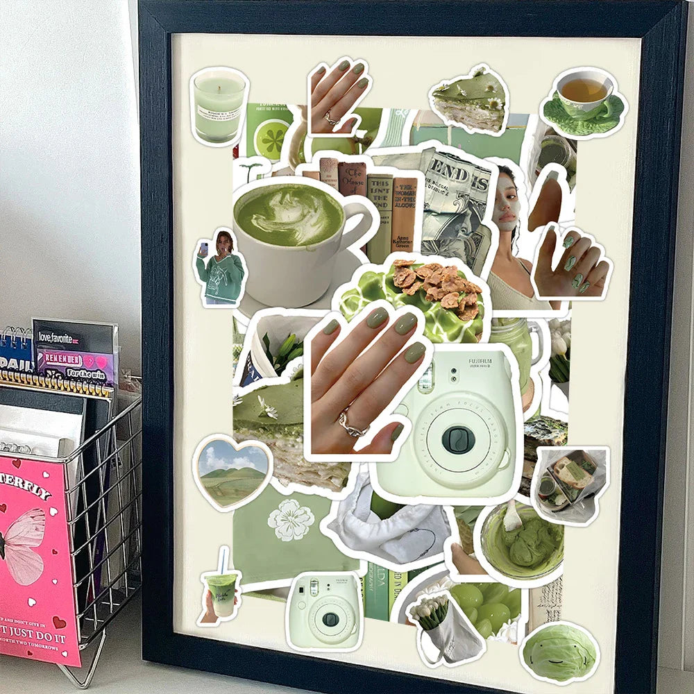 10/30/60PCS Aesthetic Green Stickers Cute Ins Style Simple Decals For Phone Scrapbook Suitcase Phone Laptop Fridge Cartoon Toys (ONLINE ORDER ONLY)