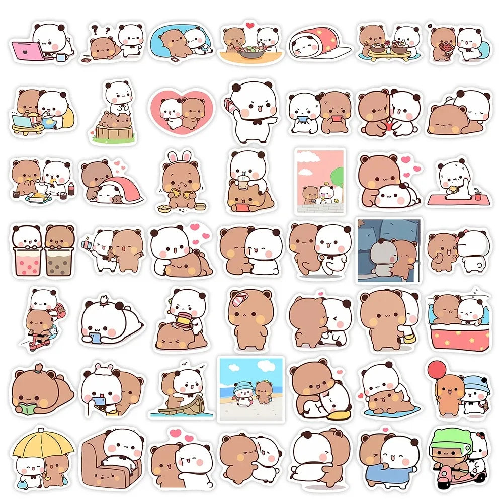 50sheets/set Bear Cute Bear and Panda Stickers PVC Waterproof Cartoon Bear and Panda Stickers Cartoon Panda Bubu Dudu Stickers (ONLINE ORDER ONLY)