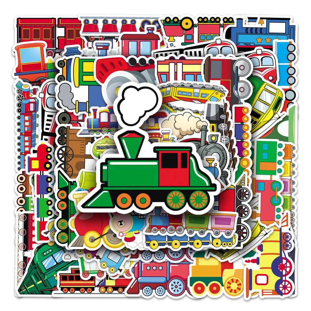 50Pcs Train Cartoon Waterproof Vinyl Stickers for Skateboard Snowboard (Online Order Only)
