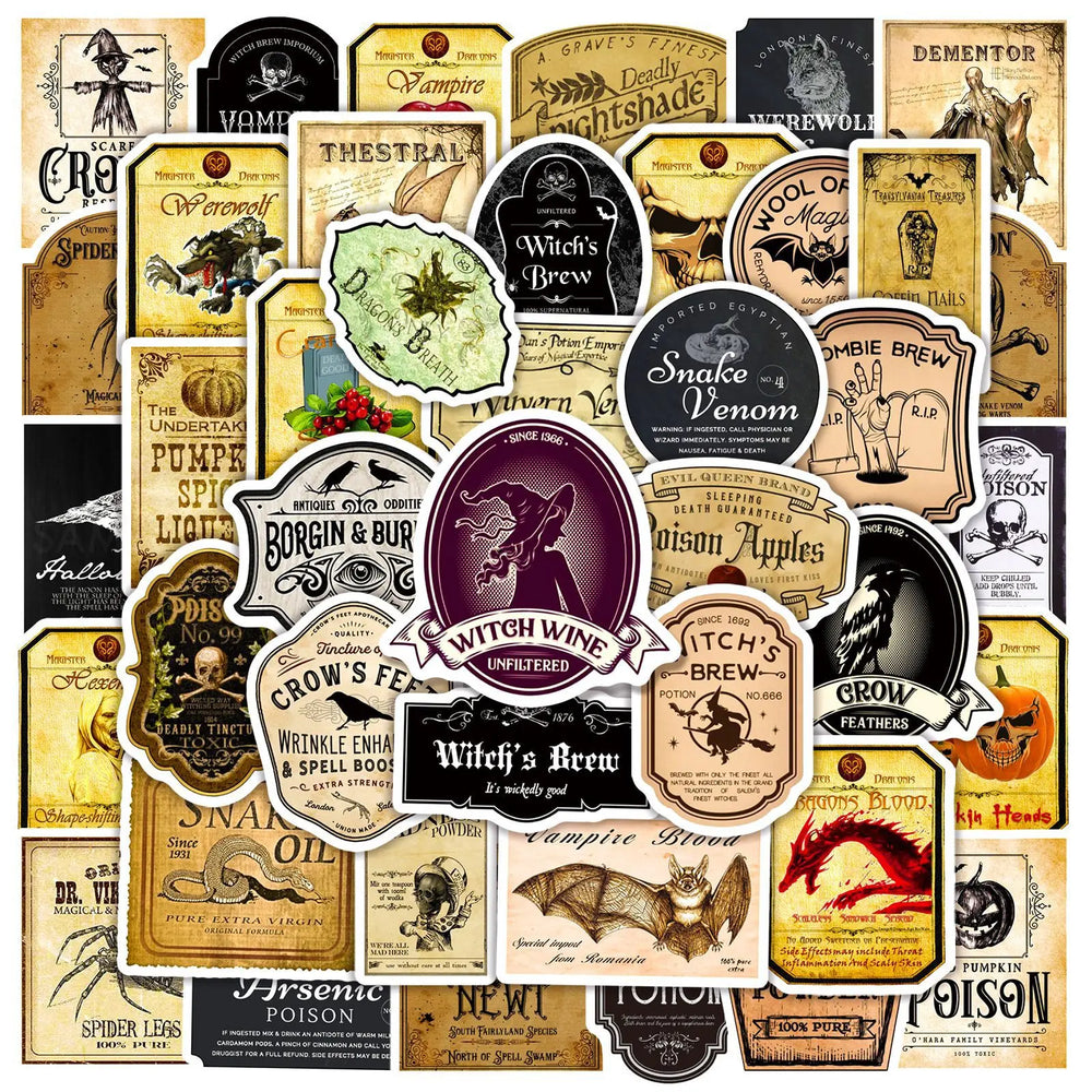 10/30/50Pcs Cool Skull Poison Potion Sticker Label DIY Stationery Car Guitar Motorcycle Luggage Suitcase Graffiti Sticker Decal (Online Order Only)
