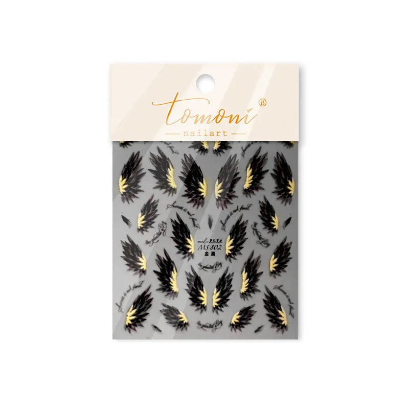 White Black Wings Feather Angel Demon Devil Dreamy Hot Stamping English Letter Adhesive Nail Art Stickers Manicure Tool Decals (Online Order Only)
