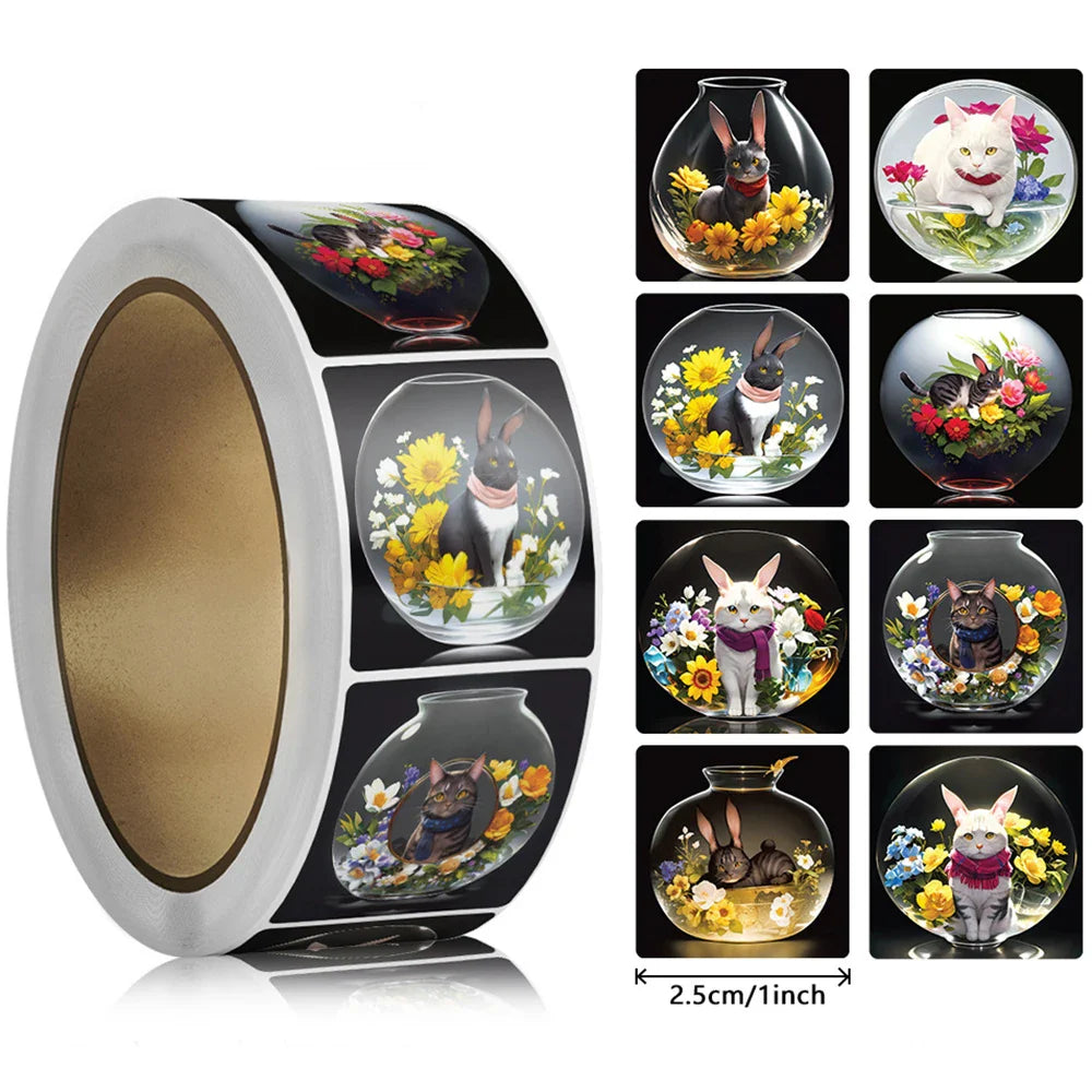 100-500pcs Cartoon Cat Stickers Square Adhesive Labels For Kids Children Teacher Prize Business Gift Wraps Decorative Stickers (ONLINE ORDER ONLY)