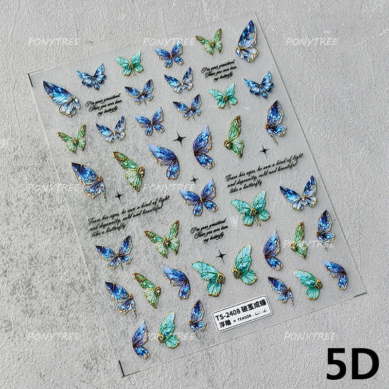 Colourful Butterfly Insect Animals Charming Jelly Special Workmanship 5D Soft Relief Adhesive Nail Art Stickers Manicure Decals (Online Order Only)