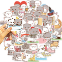 60PCS Kawaii Cat Mood Sticker PVC Graffiti Sticky Aesthetic Decorative Scrapbook DIY Child Phone Stationery Supply for Kid (Online Order Only)