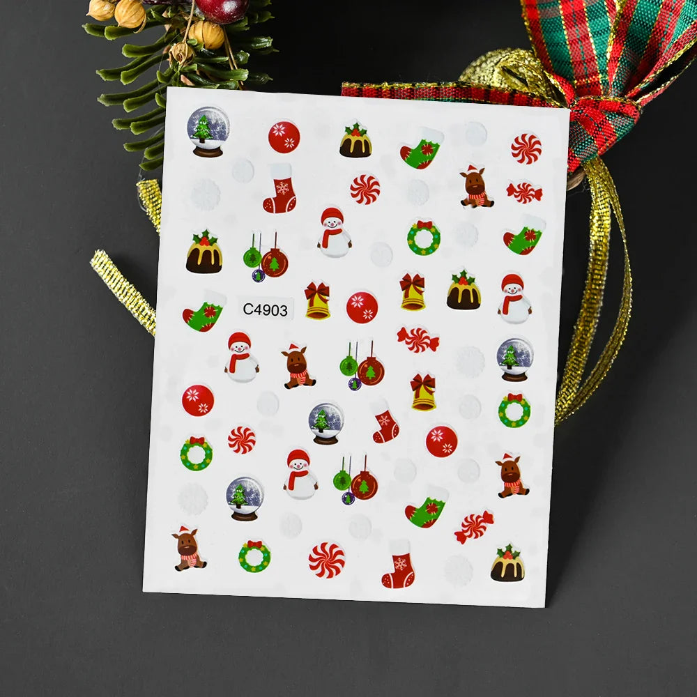 Christmas Greenery Nail Stickers Xmas Holly Animal Penguin Candy Winter Sliders Decor 2024 Holiday Decals Manicure Tips Foils *& (ONLINE ORDER ONLY)