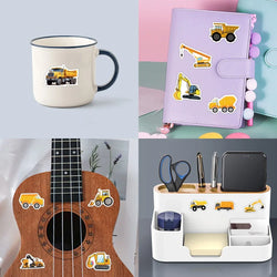 10/55Pcs Cartoon Large Mechanical Vehicle Excavator Construction Truck Waterproof Creative Tractor Bulldozer Graffiti Toy Decals (ONLINE ORDER ONLY)
