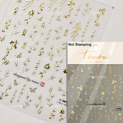 Antique Bamboo Leaf Hot Stamping Plant Botany Calligraphy Characters Self Adhesive Nail Art Stickers Rhinestone Manicure Decals (ONLINE ORDER ONLY)