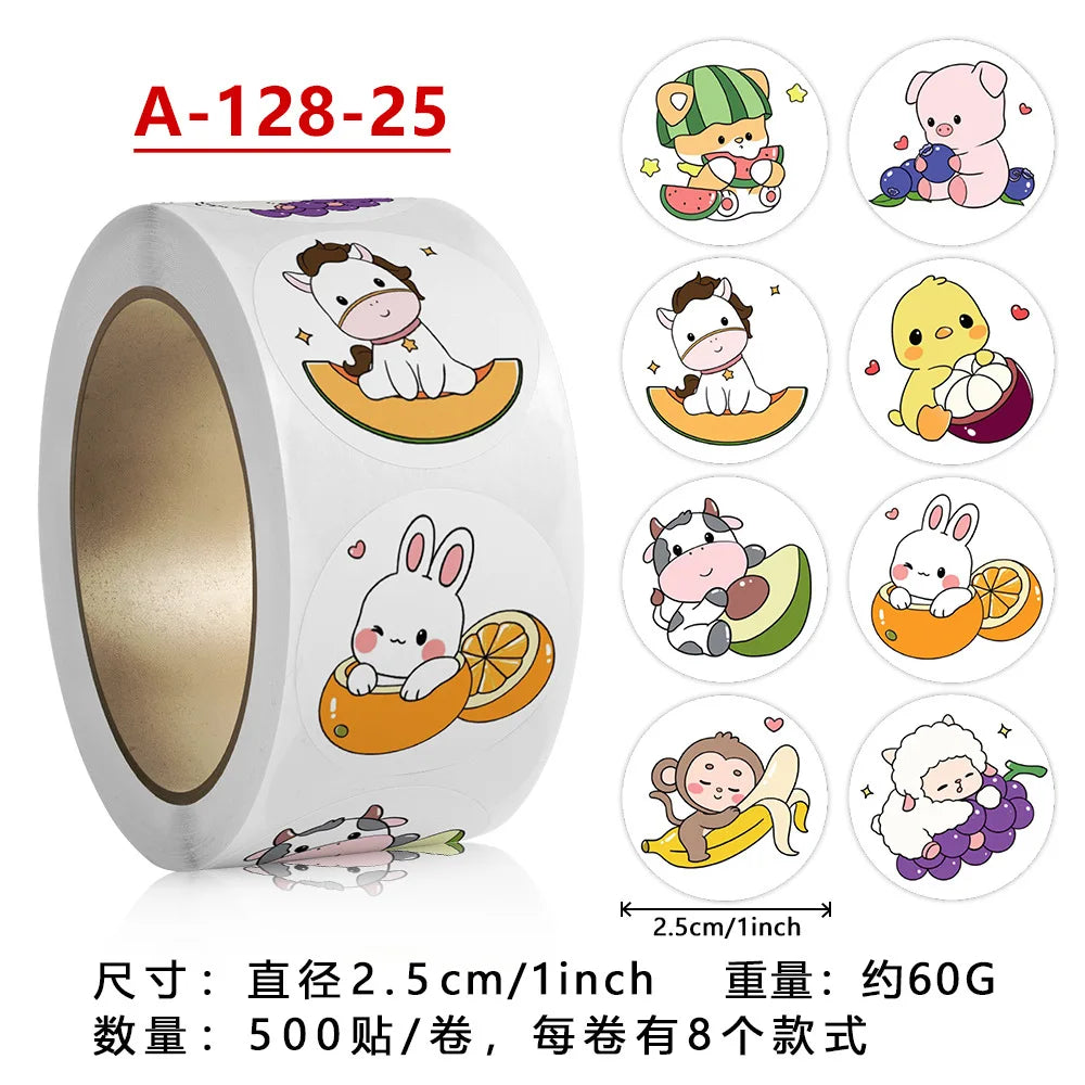 500Pcs Children's Cartoon Animal Stickers Baby Stickers Kindergarten Inspirational Little Red Flower Reward Roll Stickers (ONLINE ORDER ONLY)