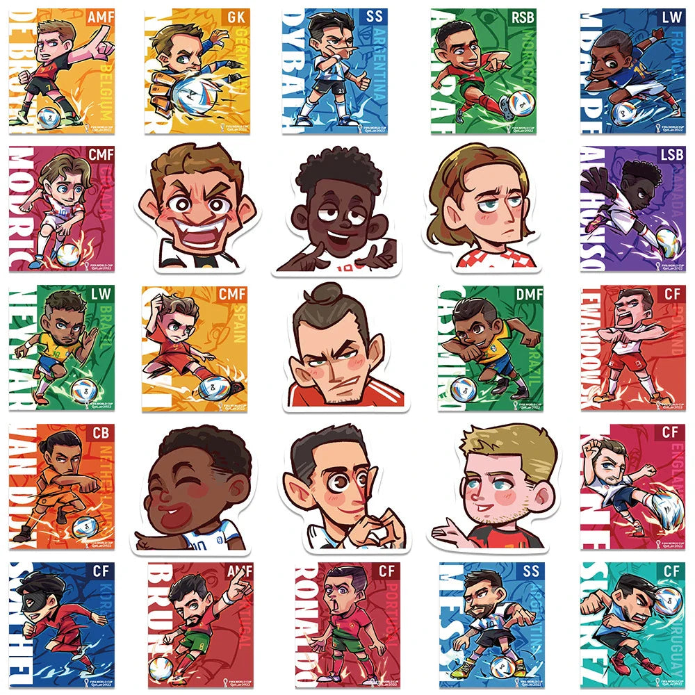 10/30/54PCS Cartoon Soccer Football Star Sticker Packs with Messi, Ronaldo, Suarez, Neymar, and More (ONLINE ORDER ONLY)