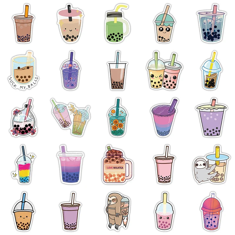 10/30/50PCS Kawaii Pearl Drink Sticker Aesthetic Sketchbook for Kids PVC Laptop Decoration Scrapbooking School Stationery Supply (ONLINE ORDER ONLY)
