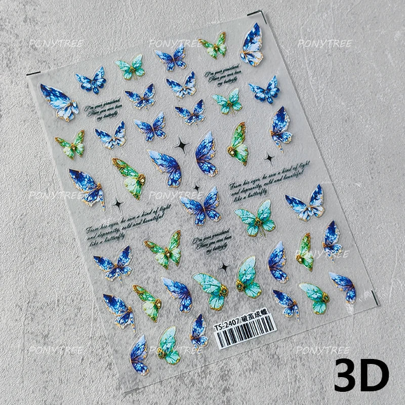 Colourful Butterfly Insect Animals Charming Jelly Special Workmanship 5D Soft Relief Adhesive Nail Art Stickers Manicure Decals (Online Order Only)