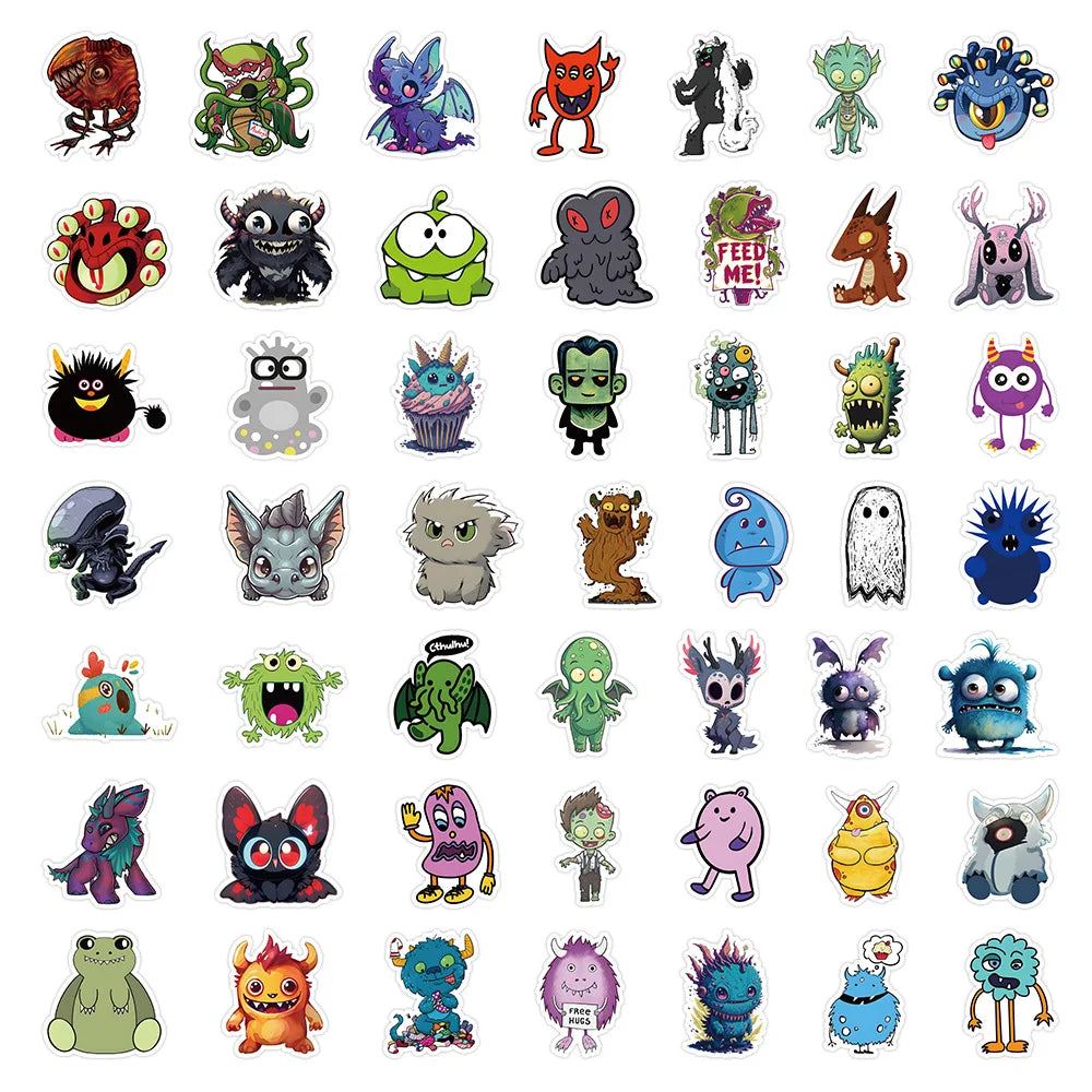 10/30/50PCS Cartoon Monster Stickers Toys DIY Scrapbook Suitcase Phone Laptop Bike Skateboard PVC Waterproof Funny Cute Decals (Online Order Only)