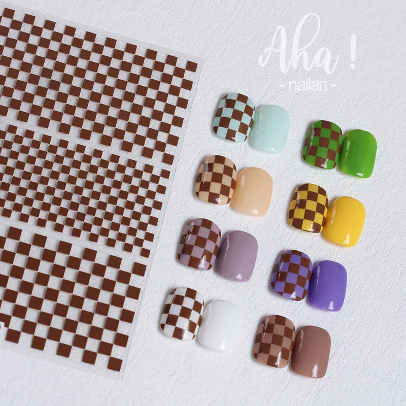 1PCS Checkerboard Nail Art Stickers 3D Classic Plaid Design Nail Decals Fashion Black White Houndstooth Manicure Accessories (Online Order Only)