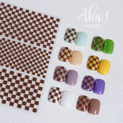1PCS Checkerboard Nail Art Stickers 3D Classic Plaid Design Nail Decals Fashion Black White Houndstooth Manicure Accessories (Online Order Only)