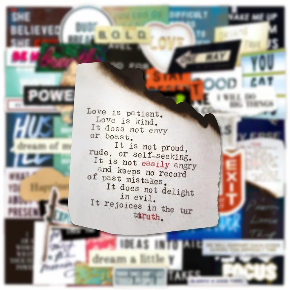 10/60pcs Inspirational English Words Stickers for Notebook Scrapbooking Craft Supplies Vintage Motivational Phrases Sticker Toy (ONLINE ORDER ONLY)