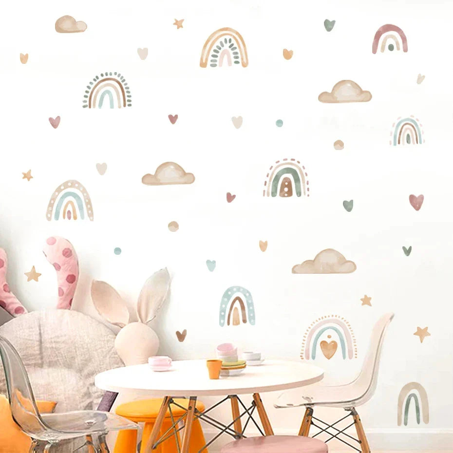 Boho Rainbow Sun Nursery Wall Stickers Watercolor Decals for Kids Room (ONLINE ORDER ONLY)