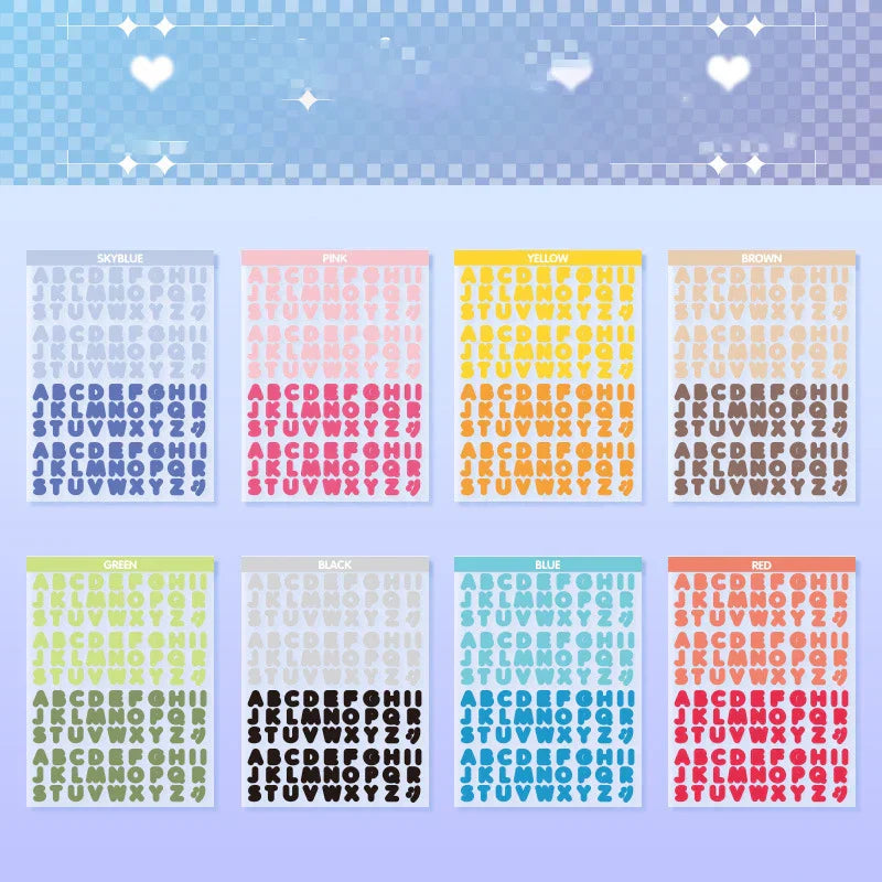2Style 8Pcs/pack vibrant letters waterproof PET cut film handbook stickers English handbook material painting creative stickers (ONLINE ORDER ONLY)