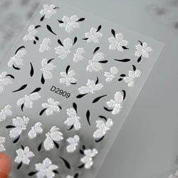 10pcs/Set Sparkling Silvery Floral Nail Art Stickers Self-Adhesive Glittery 5D Hibiscus & Cherry Blossom Decals for Manicure DIY (Online Order Only)