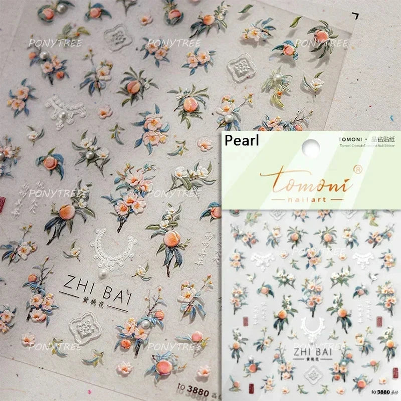 Strawberry Cherry Loquat Longan Peach Grapes Plant Red Bean Fruit Flat Realistic Painting 3D Nail Art Stickers Manicure Decals (ONLINE ORDER ONLY)