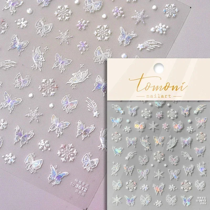 Winter Christmas Crystal Delicate Hexagon Romantic Laser Silver Chic Snowflakes Self Adhesive Nail Art Sticker 5D Manicure Decal (ONLINE ORDER ONLY)