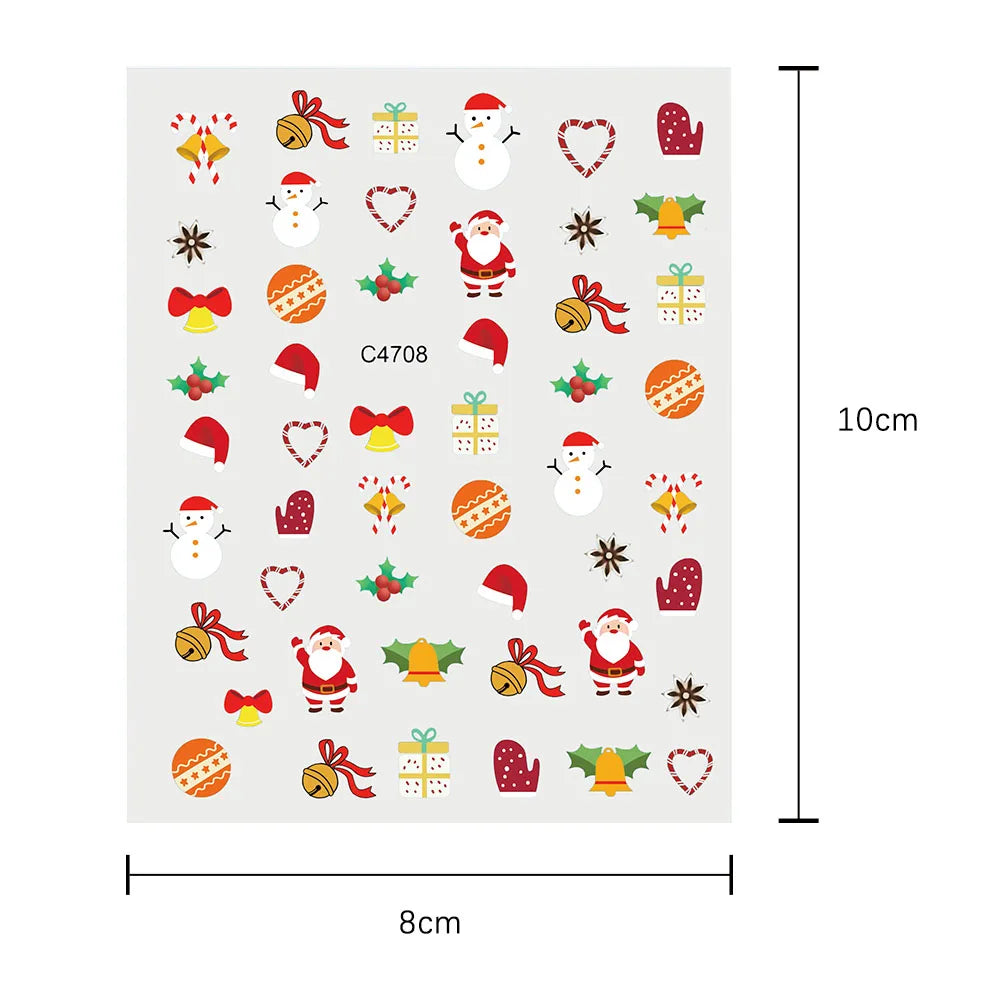Christmas Greenery Nail Stickers Xmas Holly Animal Penguin Candy Winter Sliders Decor 2024 Holiday Decals Manicure Tips Foils *& (ONLINE ORDER ONLY)