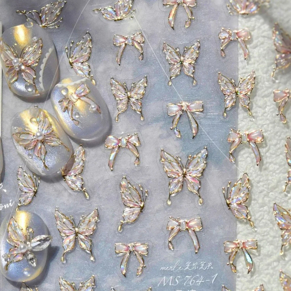Cute Jelly Bowknot Butterfly Chic Animals Ribbon Tie Shine 3D Fantasy Nail Art Decorations Stickers DIY Dreamy Manicure Decals (Online Order Only)
