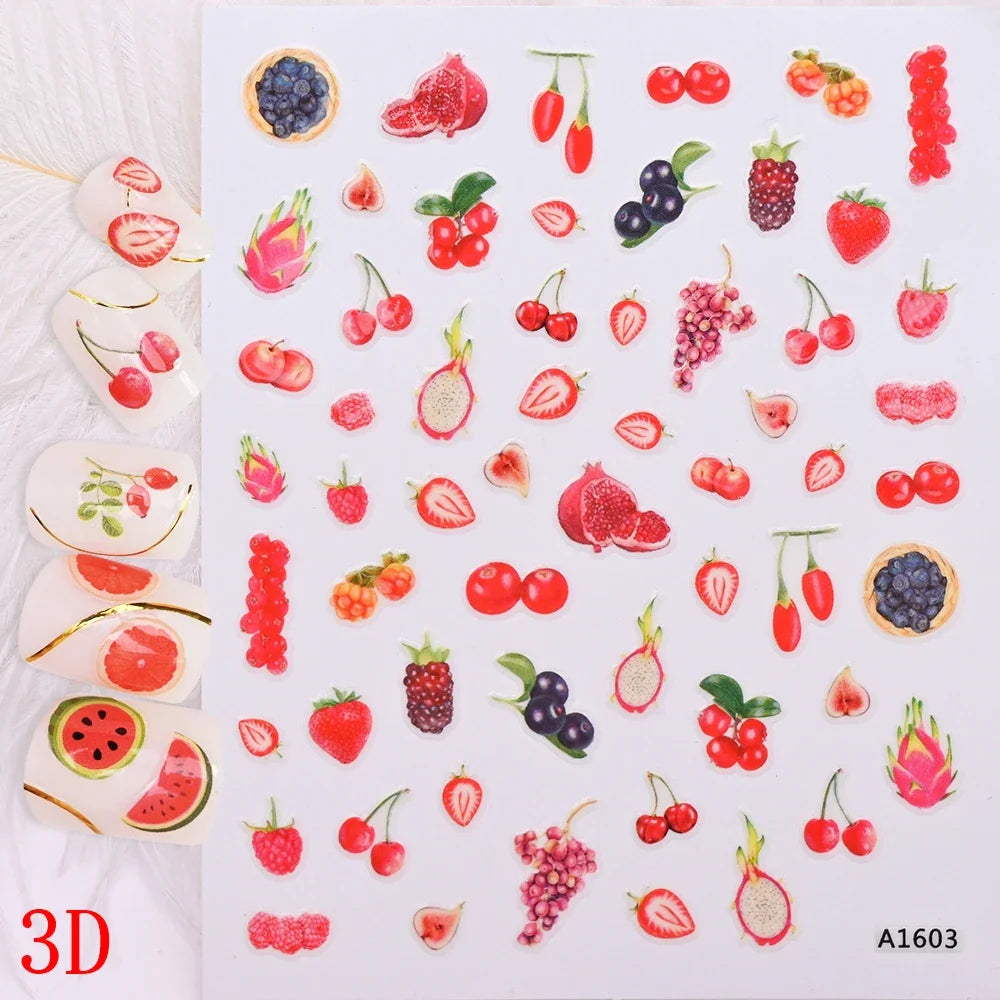 1Pc Sweet Cute Fresh Red Cherry Pattern Nail Stickers Self Adhesive Fruit Design Decals Women & Girls Homemade Manicure Supplies (ONLINE ORDER ONLY)
