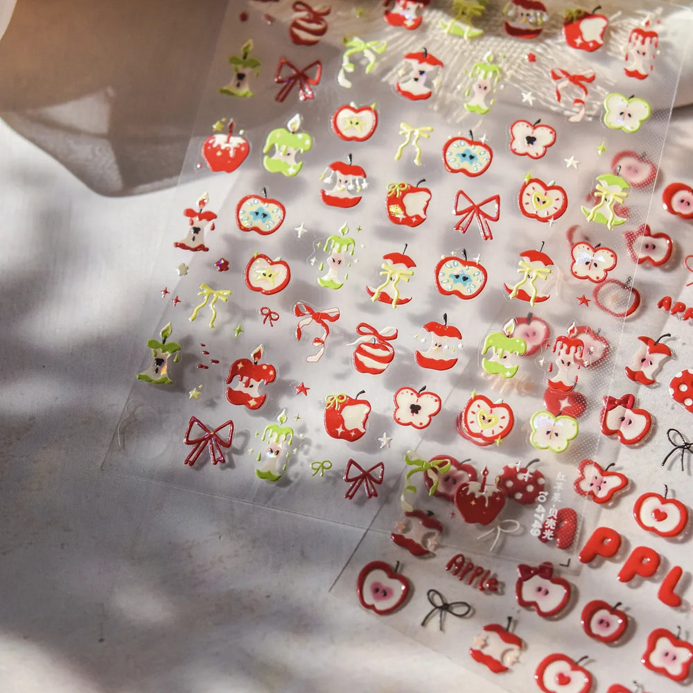 Shiny Attractive Apple Core Peel Cute Fruits Bowknot Tie Star Self Adhesive Nail Art Stickers Charming Rhinestone Manicure Decal (ONLINE ORDER ONLY)