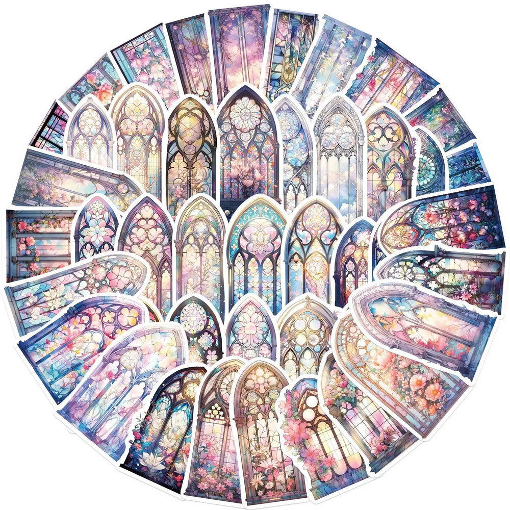 Church Windows Graffiti Stickers PVC Waterproof Decals for Motorcycle, Bike, Suitcase, Phone, Car DIY (10/30/50pcs) (Online Order Only)