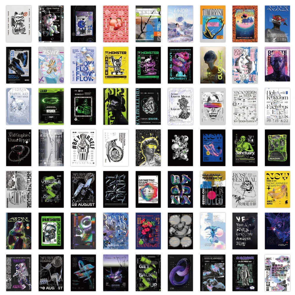 10/30/60pcs Cartoon Harajuku Acid Graphic Stickers Decals Laptop Motorcycle Phone Car Bike Cool Waterproof Sticker for Kids Toys (ONLINE ORDER ONLY)