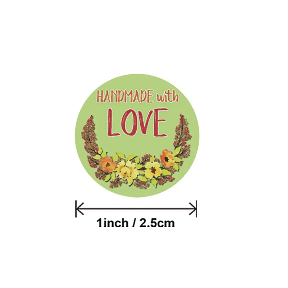 100-500pcs Handmade With Love Kraft Paper Stickers Round Adhesive Labels Baking Wedding Decoration Party Decoration Sticker (Online Order Only)