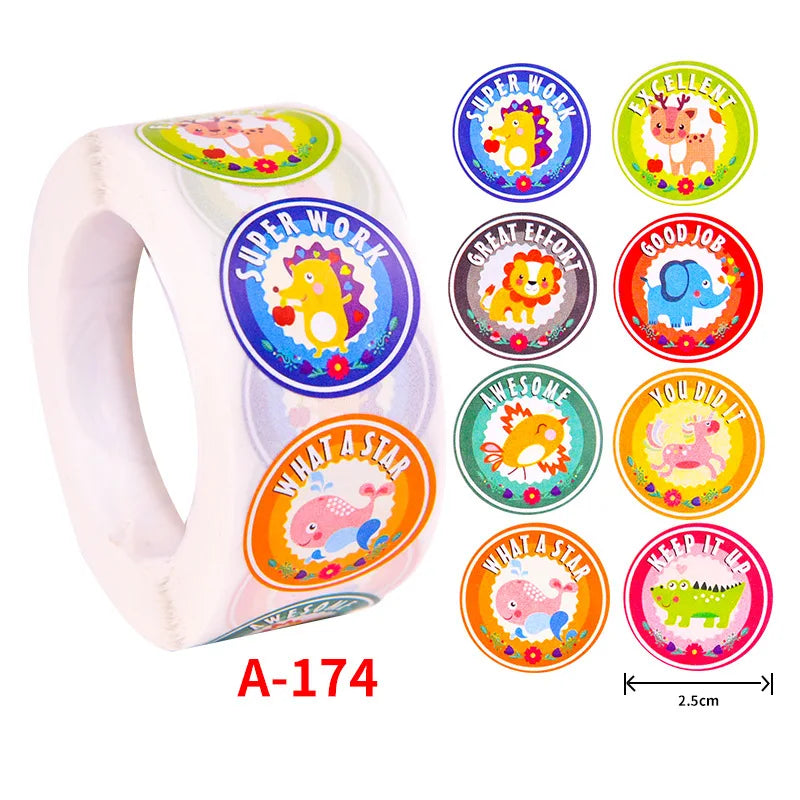 500Pcs Children's Cartoon Animal Stickers Baby Stickers Kindergarten Inspirational Little Red Flower Reward Roll Stickers (Online Order Only)