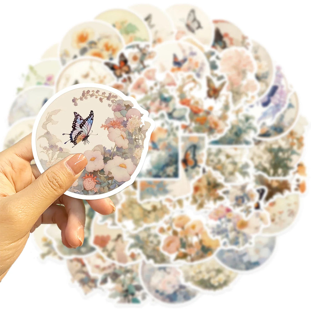 50PCS Ins Cute Butterfly Flower Cartoon Stickers Aesthetic DIY Diary Suitcase Scrapbook Phone Laptop Kawaii Decal Sticker (Online Order Only)