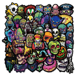 10/50Pcs Cool Halloween Pop Horror Skull Zombie Stickers Skateboard Fridge Guitar Laptop Motorcycle Travel Graffiti Sticker Toy (ONLINE ORDER ONLY)