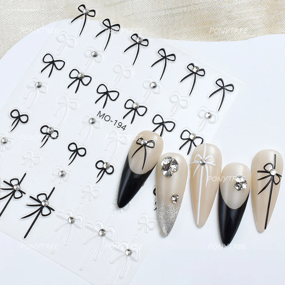 Gold Silver White Black Pink Blue Bowknot Ribbon Flat 3D Line Gird Strap Tie Elegant Charming Nail Art Stickers Manicure Decals (ONLINE ORDER ONLY)
