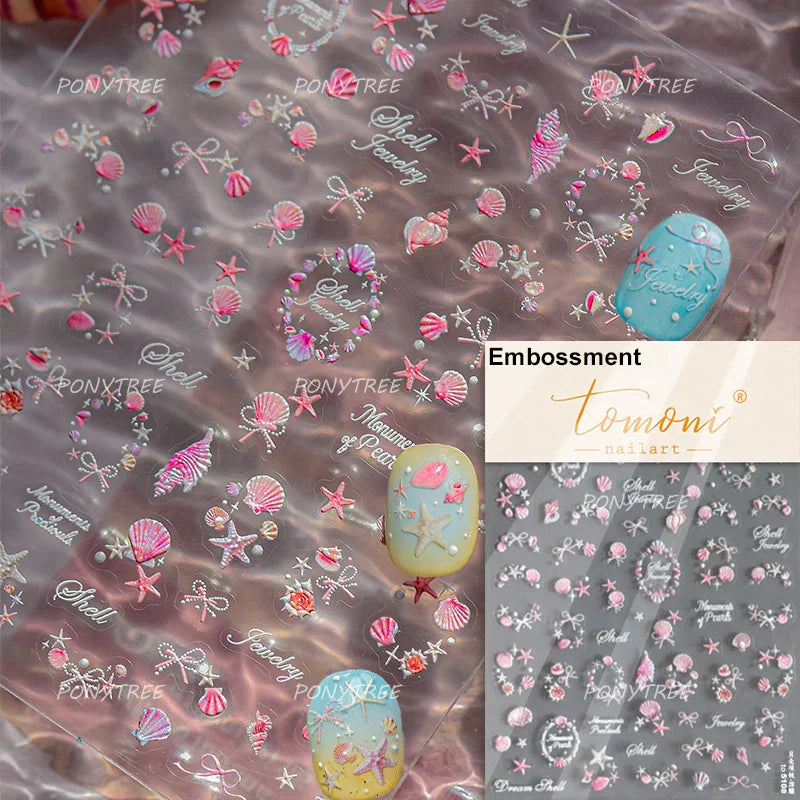 Hot Stamping Seahorse Dolphin Shell Conch Starfish Coconut Tree Jackfruit Water Bubbles Ocean Nail Art Stickers Manicure Decals (ONLINE ORDER ONLY)