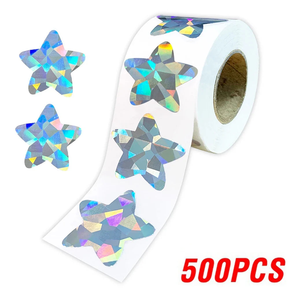 100-500pcs Holographic Star Silvery Stickers For Kids Reward Foil Star Stickers Labels For Wall Crafts Classroom Supplies 1inch (ONLINE ORDER ONLY)