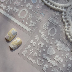 Gird Lace Bowknot Love Heart Flower Fabric Printing Frame Bow Tie Rococo Pattern Daisy Tender Nail Art Stickers Manicure Decals (ONLINE ORDER ONLY)