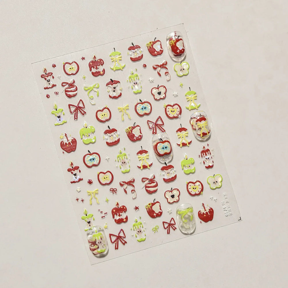 Shiny Attractive Apple Core Peel Cute Fruits Bowknot Tie Star Self Adhesive Nail Art Stickers Charming Rhinestone Manicure Decal (ONLINE ORDER ONLY)