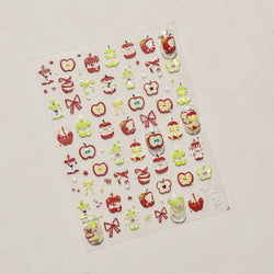 Shiny Attractive Apple Core Peel Cute Fruits Bowknot Tie Star Self Adhesive Nail Art Stickers Charming Rhinestone Manicure Decal (ONLINE ORDER ONLY)